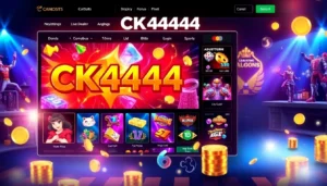 CK 444 gaming platform interface with slots, live dealer, and sports betting options for online players.