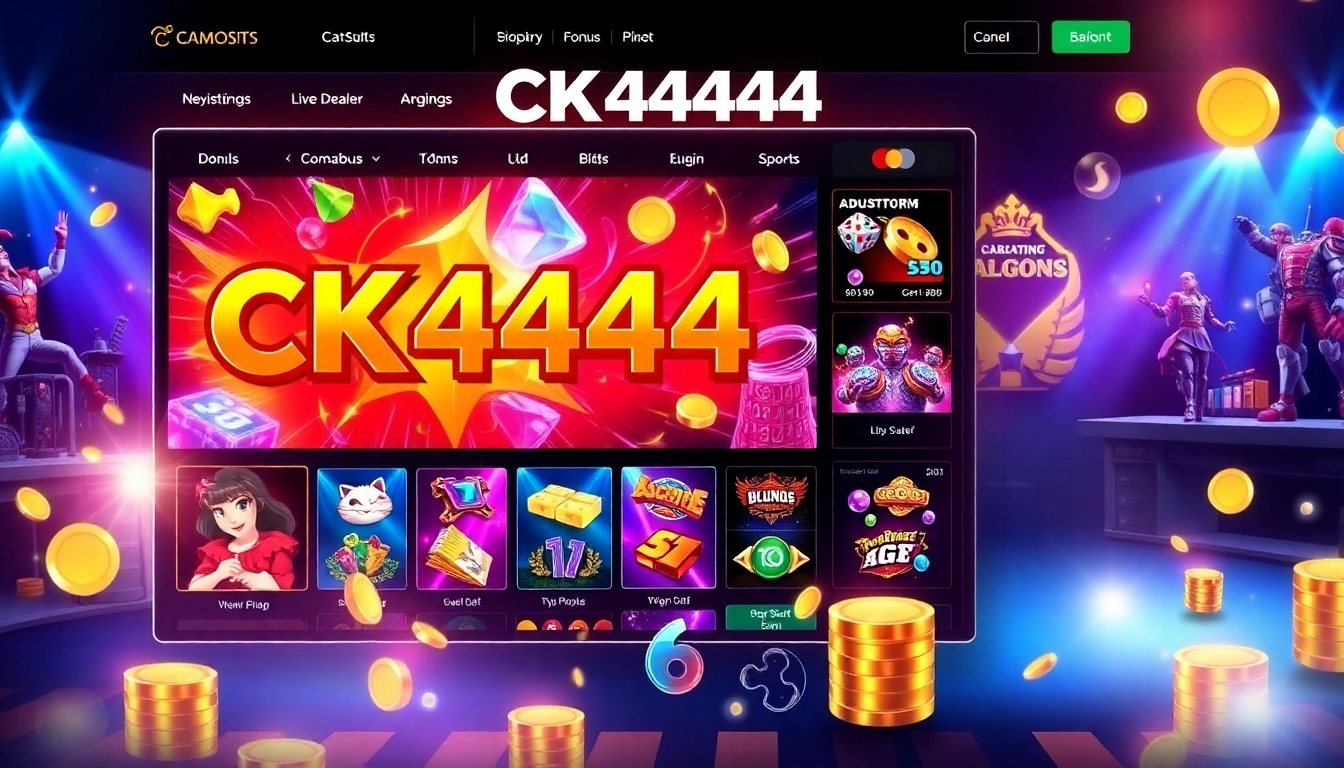 CK 444 gaming platform interface with slots, live dealer, and sports betting options for online players.