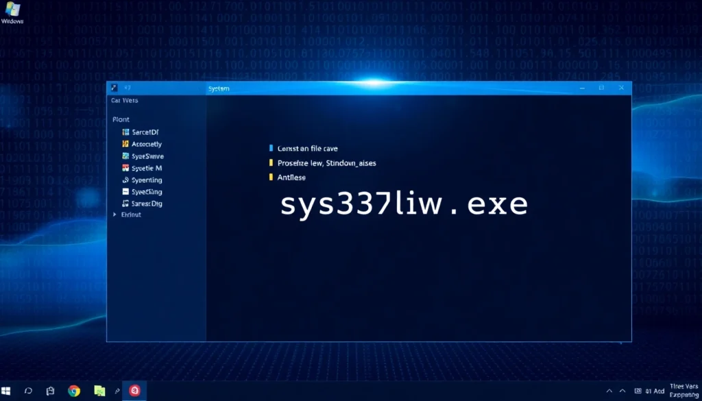 Secure system scan showing sys32win.exe on a Windows desktop for https://sys32win.com/, highlighting potential spyware or malware risks visually.