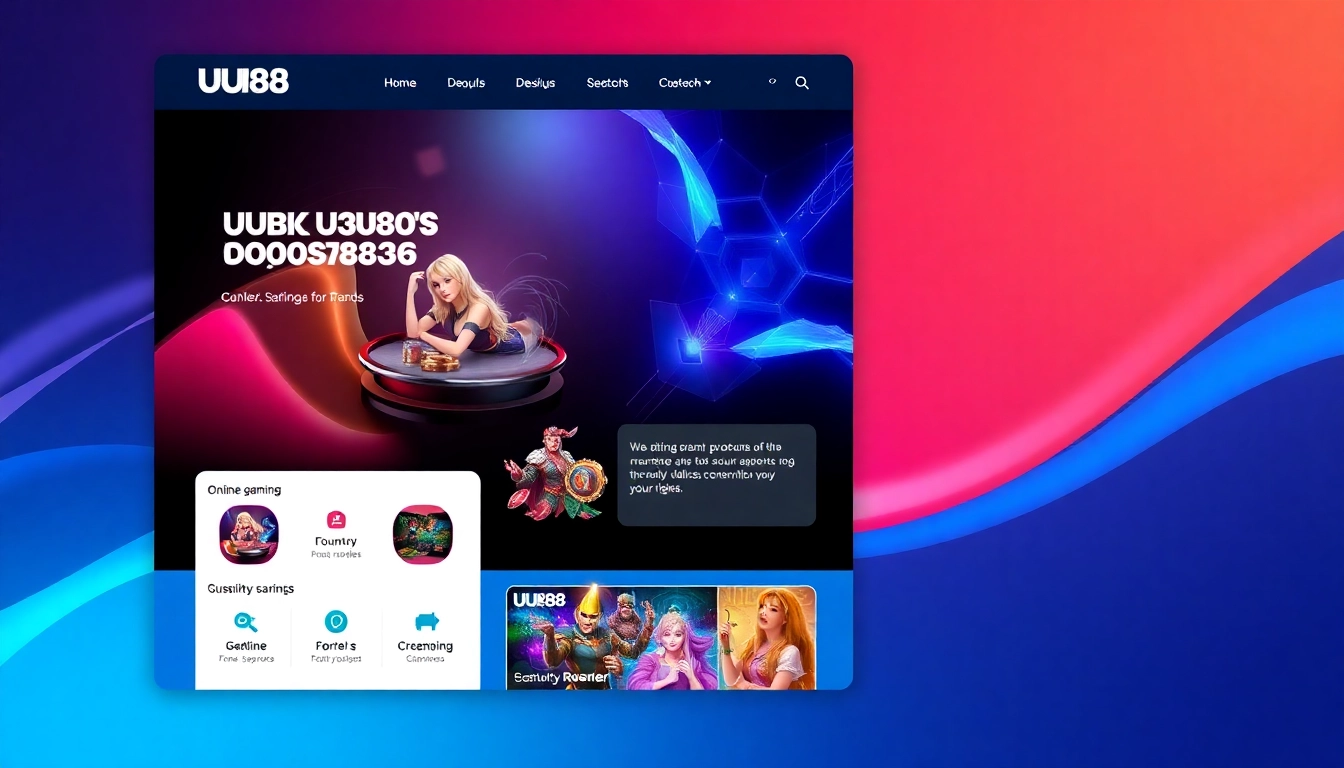 Elegant digital UI featuring UU88 branding, emphasizing secure online gaming and user engagement for improved visibility.