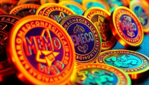 Memecoin tokens featuring humorous designs highlight vibrant crypto culture and community engagement