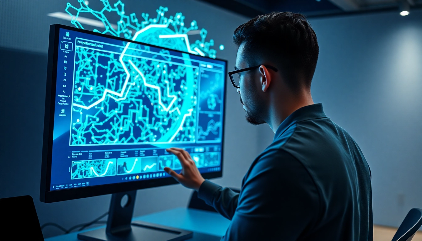 A professional creator using Nano Banana AI on a futuristic digital workspace with vibrant lighting and advanced editing tools.