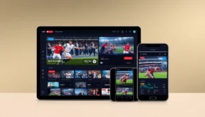 Streameast logo shown on a device screen with live sports streams, highlighting quick, free