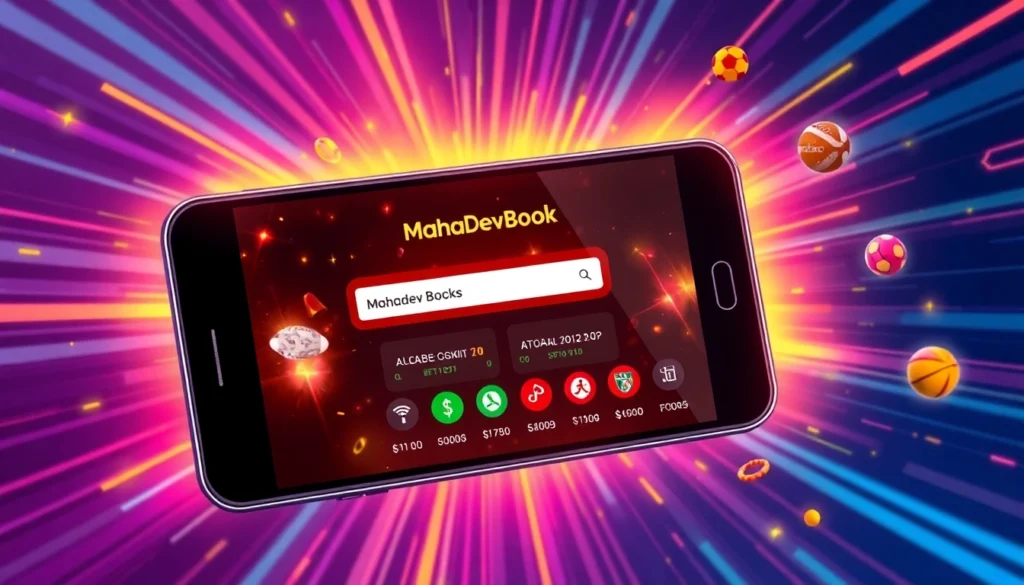 Mahadev book id portal showing quick registration on a smartphone with sports and casino icons