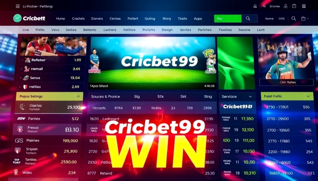 Dynamic cricket betting platform highlighting Cricbet99 win with live odds and engaging interface