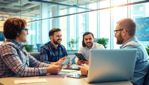 Business team analyzing startup funding news updates on digital devices for investment strategies