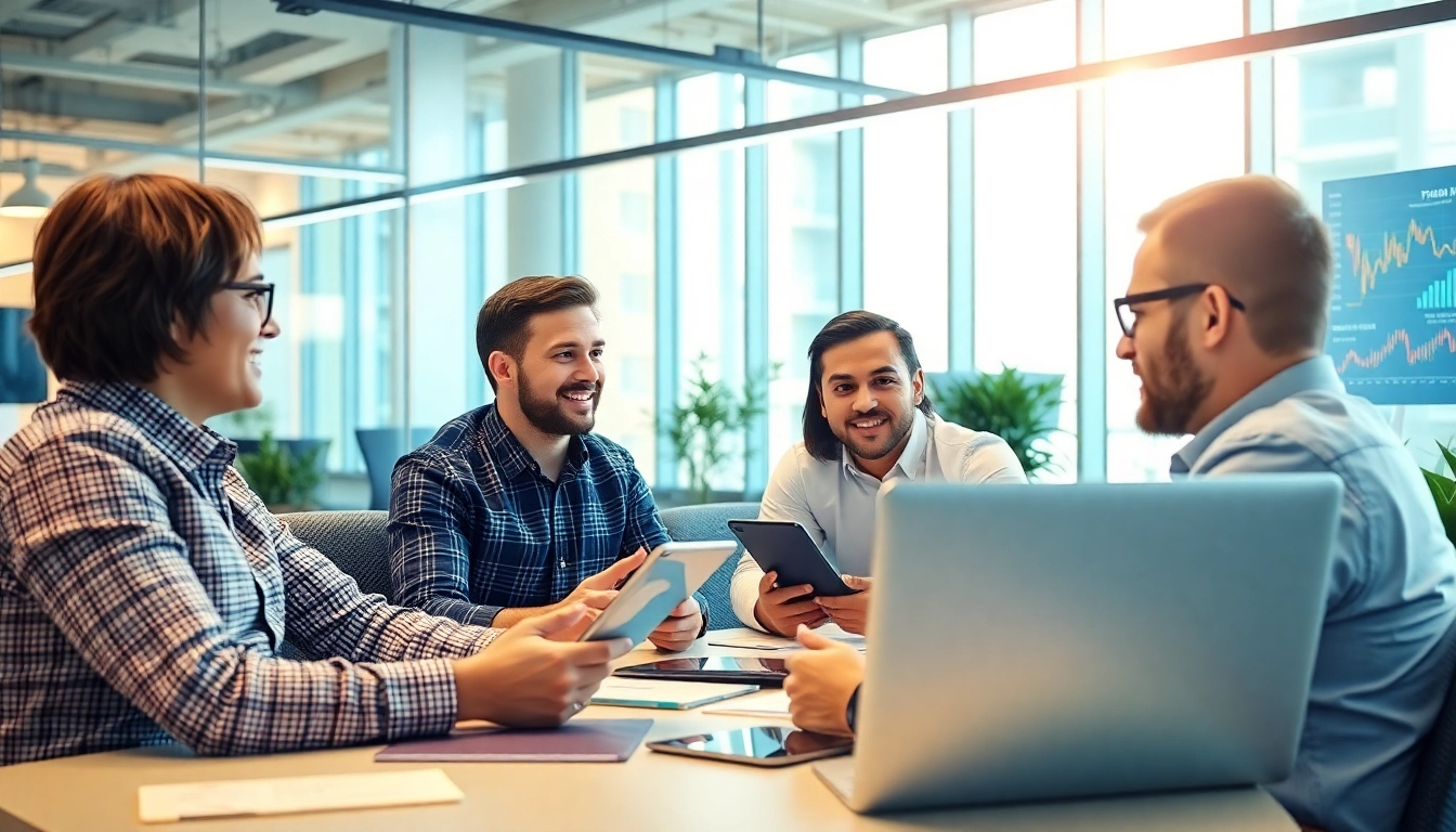 Business team analyzing startup funding news updates on digital devices for investment strategies