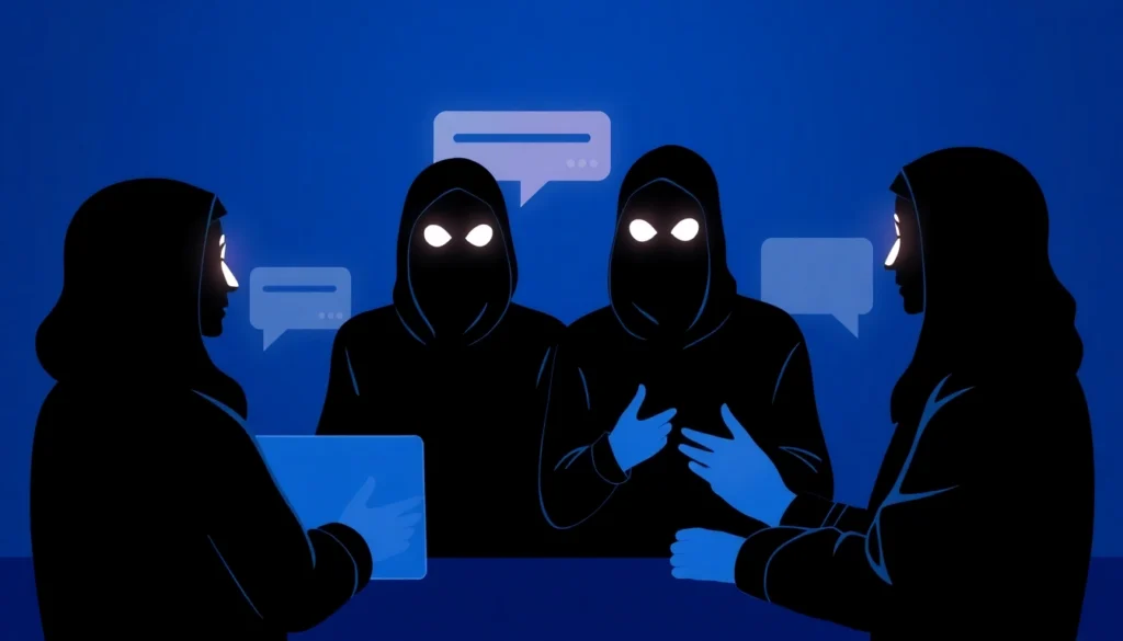 Engaging scene depicting users connecting on blindchat platform with anonymous chat bubbles and
