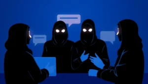 Engaging scene depicting users connecting on blindchat platform with anonymous chat bubbles and