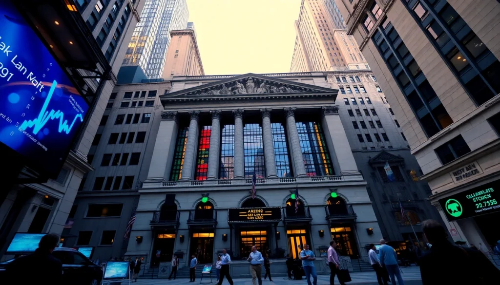 Stock Market New York scene with traders and NYSE building representing financial activity in