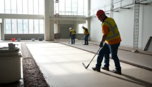 Liquid screeding Birmingham professionals pouring a smooth floor layer in a contemporary